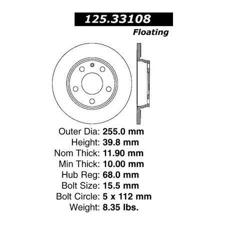 Centric Premium High Carbon Alloy Brake Rotor, Parts 125.33108